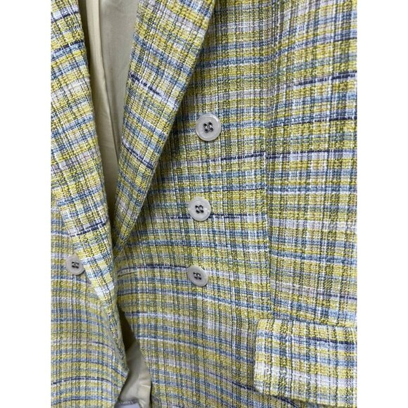 Maison d'Amelie Paris Tweed Buttons Short Sleeve Blazer Jacket Yellow Multi,L - Picture 2 of 7